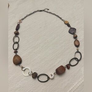 Boho Mixed Wood & Metal Statement Necklace | Earth Tone Artisan Style